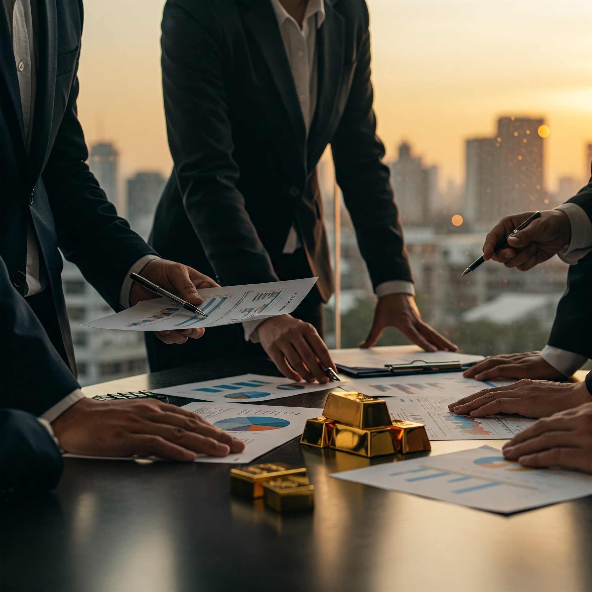 Investment professionals discussing gold investment strategy
